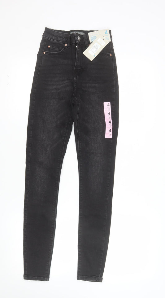 Additional front view of Denim Co women’s black, size UK 4, skinny high rise stretch jeans
