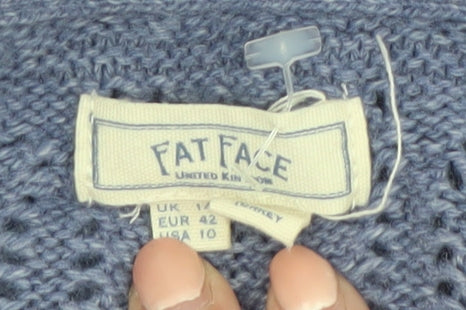 Fat Face Women's Blue Open-Knit Long Sleeve Cardigan Size 16