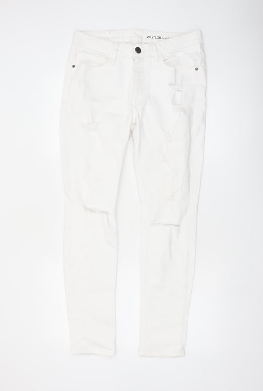 Additional front view of Denim Co Men's White Skinny Jeans W32 L30 Distressed Denim