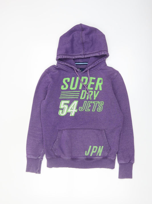 Superdry Womens Purple Pullover Hoodie Size L Graphic Print