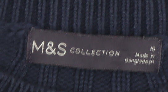 Marks and Spencer Women's Blue Cotton Ribbed Crew Neck Jumper Size 10