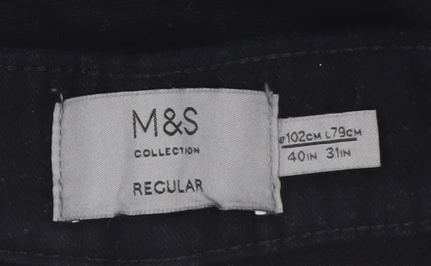 Marks and Spencer Men's Black Regular Fit Chino Trousers 40in Waist 31in Leg