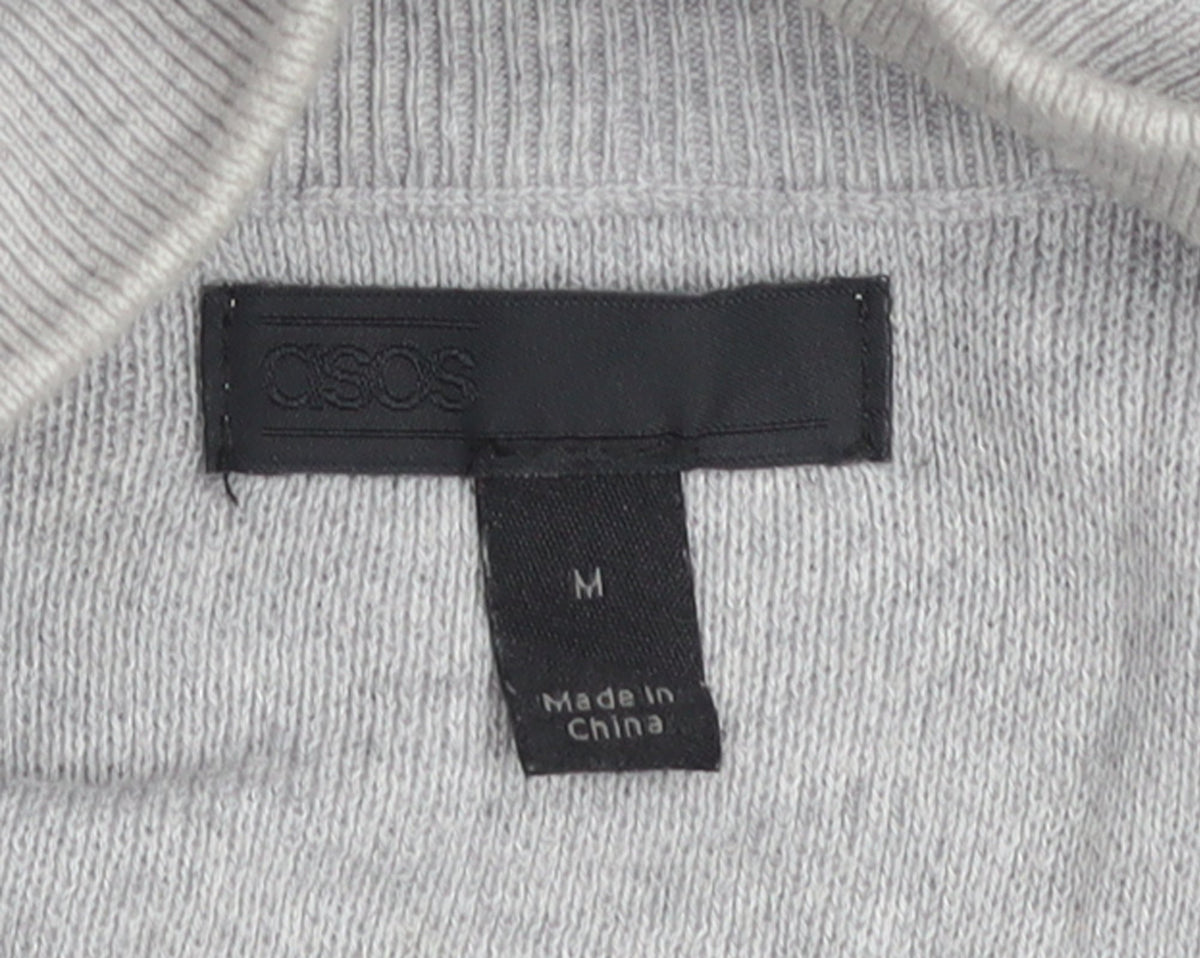Brand and care label for ASOS Men’s Grey High Neck 1/2 Zip Knit Jumper, size M