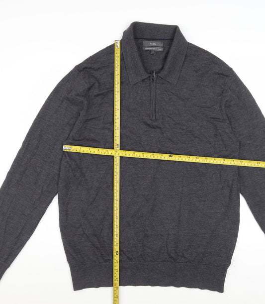 Marks and Spencer Men’s Grey Merino Wool 1/4 Zip Jumper L