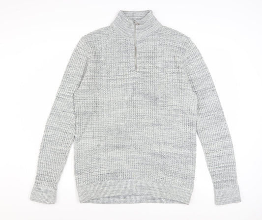 Next Mens Grey Half Zip High Neck Jumper Size L Acrylic Wool Blend