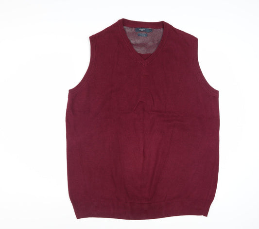 Atlantic Bay Men's Red Cotton V-Neck Sleeveless Jumper Vest L