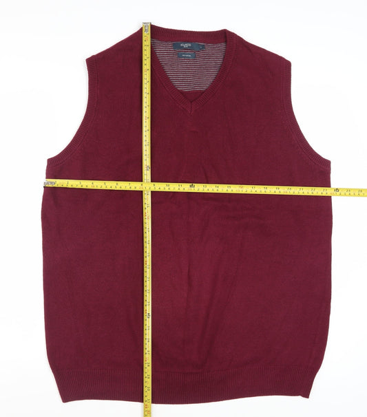 Atlantic Bay Men's Red Cotton V-Neck Sleeveless Jumper Vest L