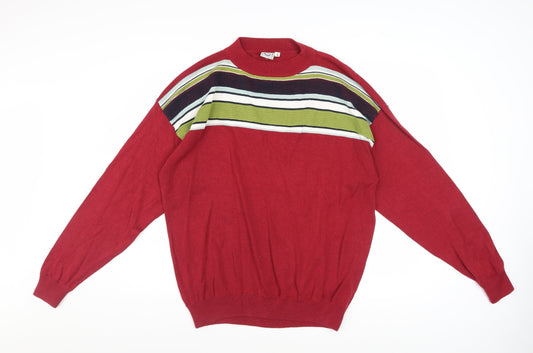 Clothes Men's Red Striped Cotton Crew Neck Pullover Jumper L