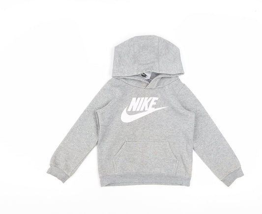 Nike Boys Grey Pullover Hoodie 2-3 Years Cotton Blend Graphic Logo