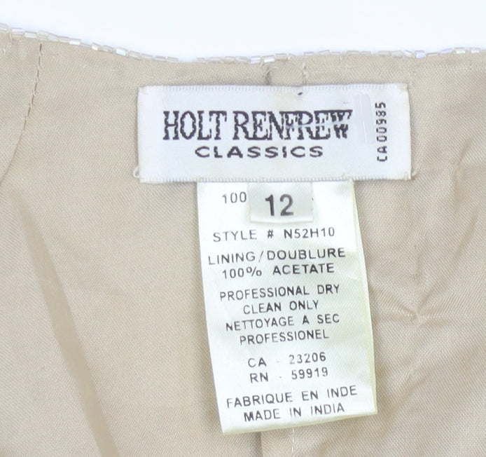 Holt Renfrew Classics Women Beige Beaded Suit Jacket Size 12 Elegant Eveningwear