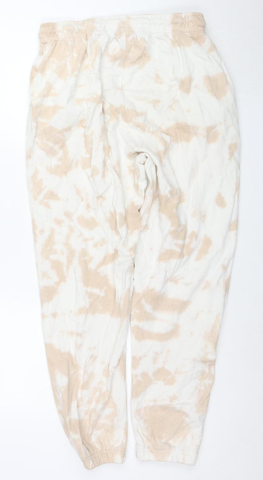 Missguided Womens Beige Tie Dye Cotton Jogger Trousers Size 12