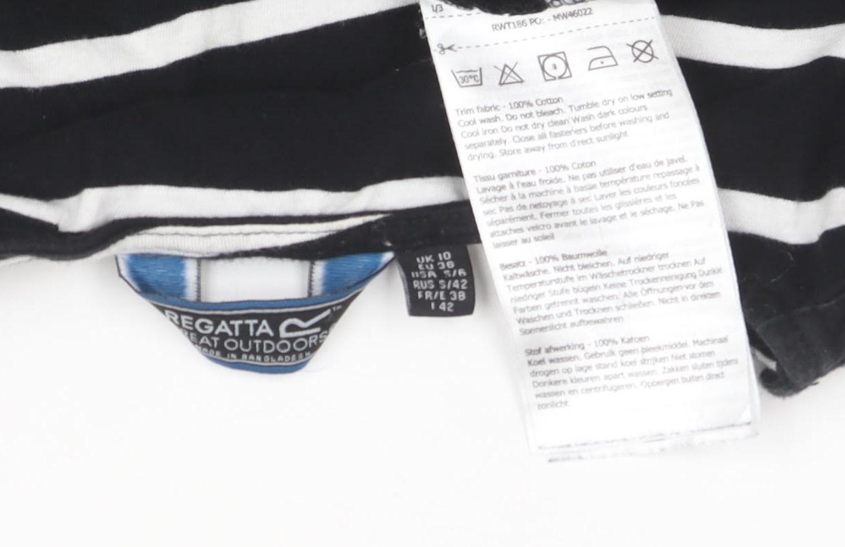 Regatta Women Black White Striped Cotton Long Sleeve T-Shirt Size 12