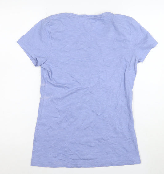 Calvin Klein Women's Blue Floral Beaded Cotton T-Shirt Size M
