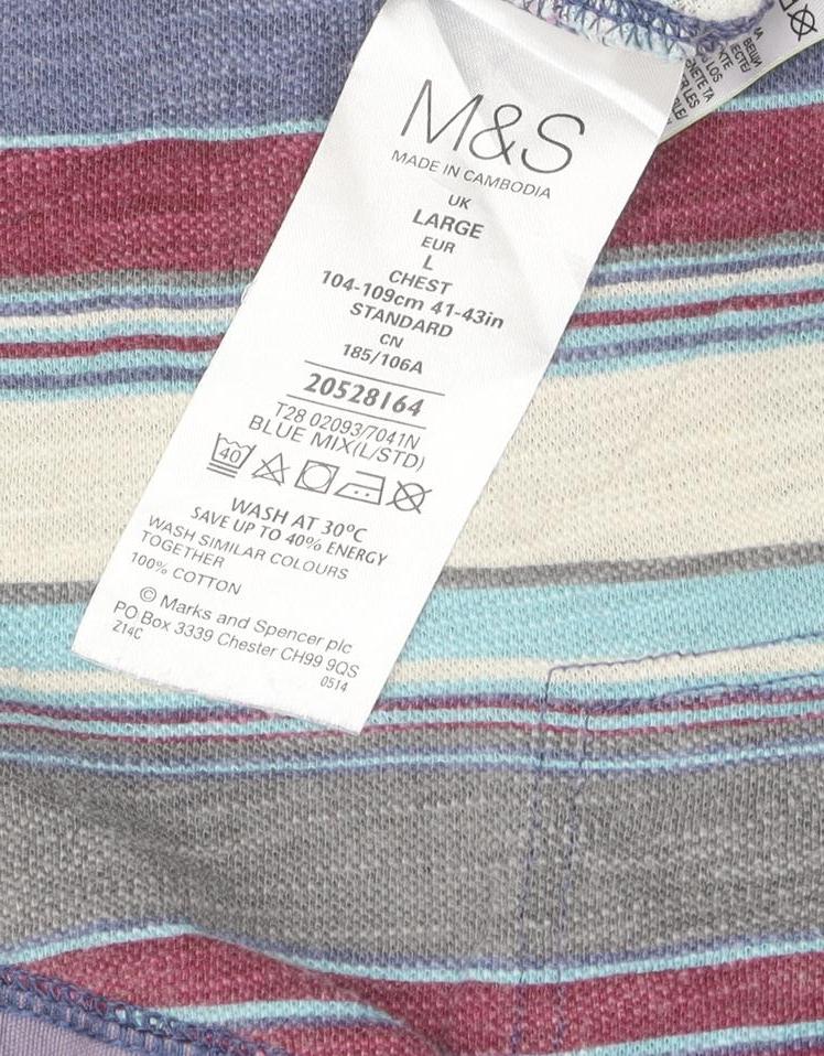 Marks and Spencer Men's Multicoloured Striped Cotton Polo Shirt Size L