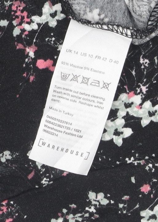 Warehouse Womens Black Floral Roll Neck Long Sleeve Jersey Top Size 14