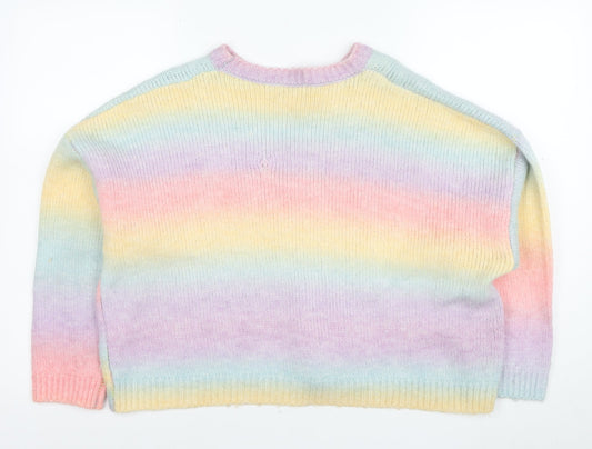 Apricot Women’s Multicoloured Rainbow Knit Jumper UK 12 Crew Neck