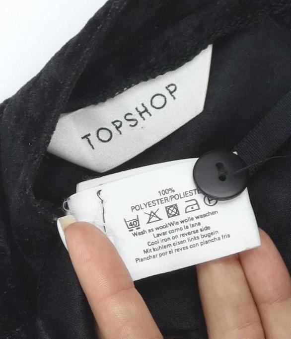 Topshop Womens Black Velvet A-Line Midi Skirt Size 12
