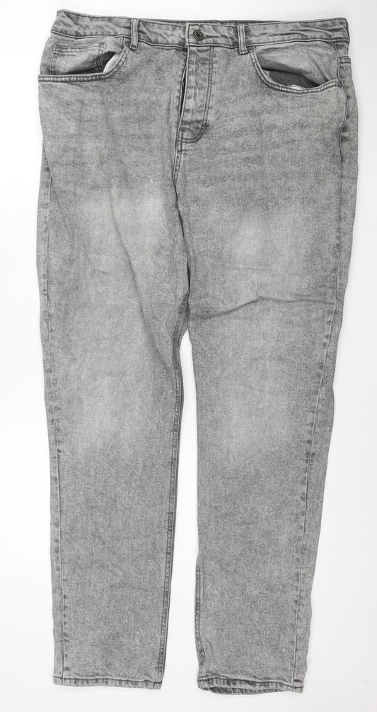 Additional front view of Denim Co Men's Grey Relaxed Tapered Jeans W38 L32