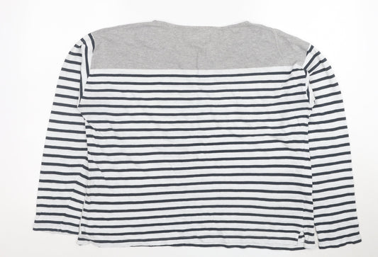 Jack Wills Womens Grey Striped Long Sleeve Cotton T-Shirt UK12