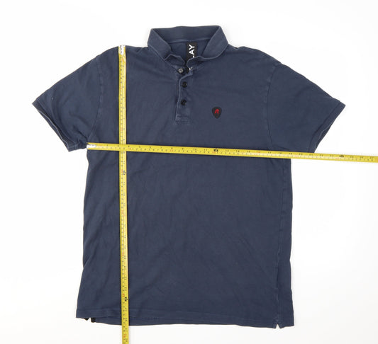 Replay Men's Blue Cotton Polo Shirt Size L Short Sleeve
