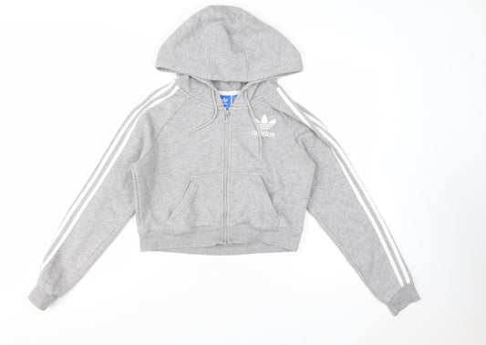Adidas Womens Grey Full Zip Hoodie UK 8 Hooded Sweatshirt