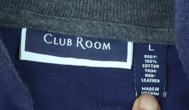 Club Room Mens Navy Blue 1/4 Zip Cotton Pullover Sweatshirt L