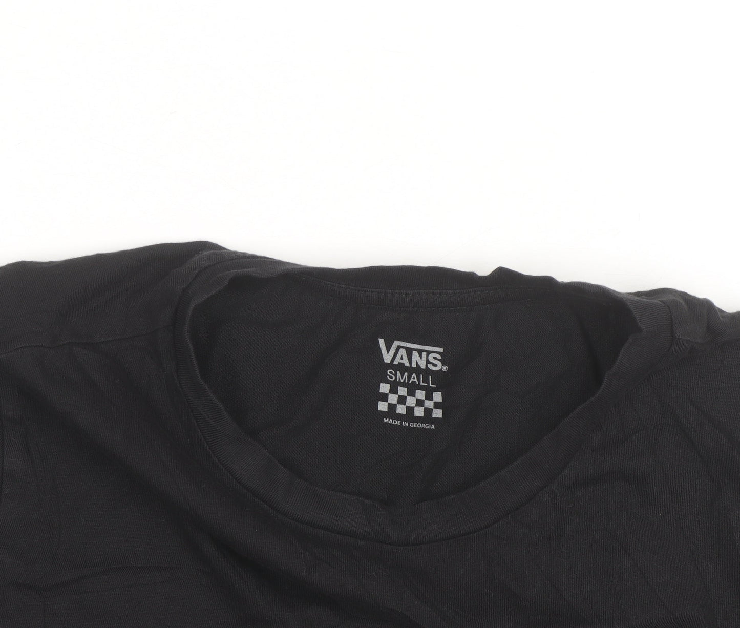 Vans Women’s Black Cropped T-Shirt Small Casual Logo Crew Neck