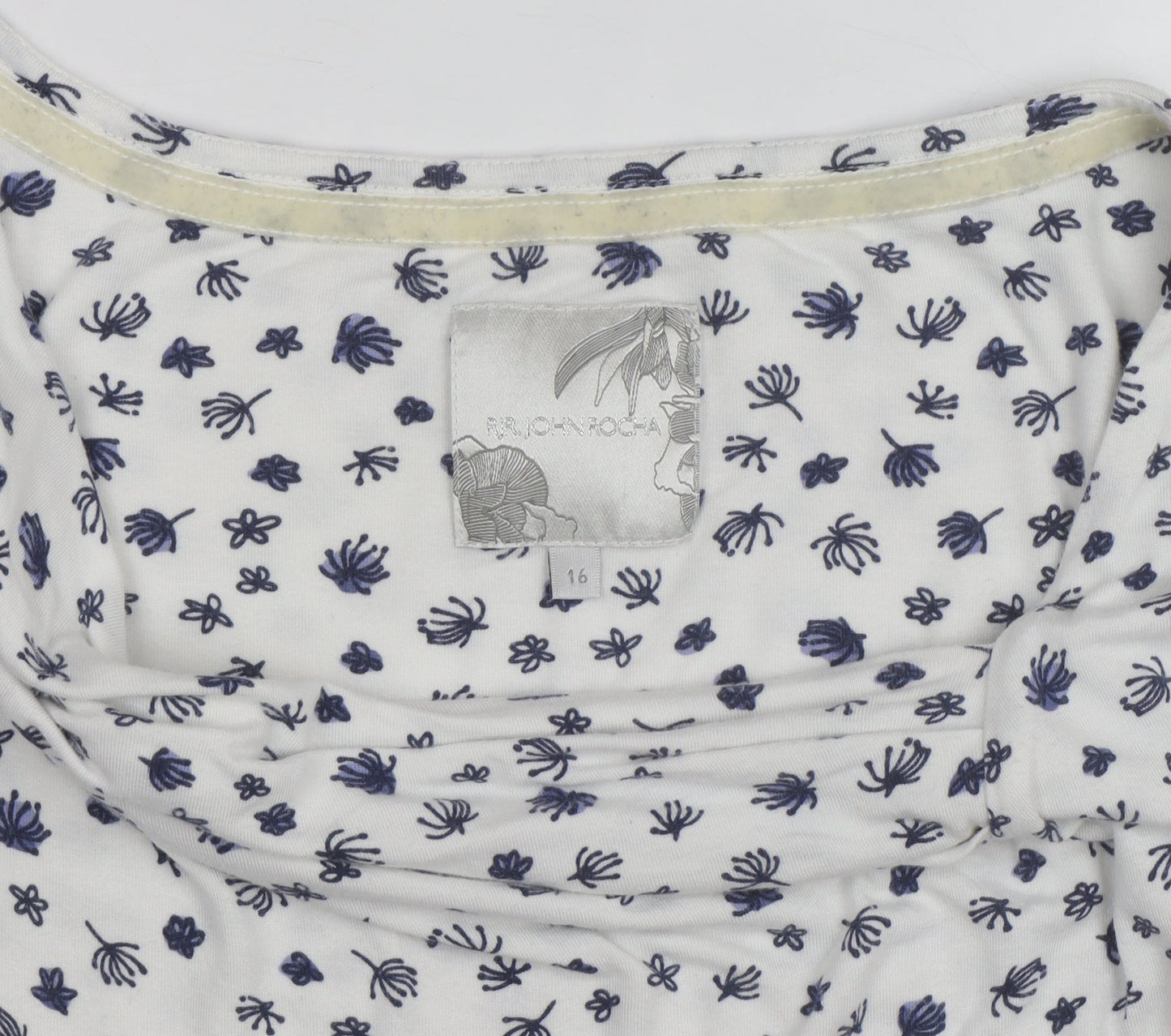 John Rocha Womens White Floral Cowl Neck Jersey Top Size 16