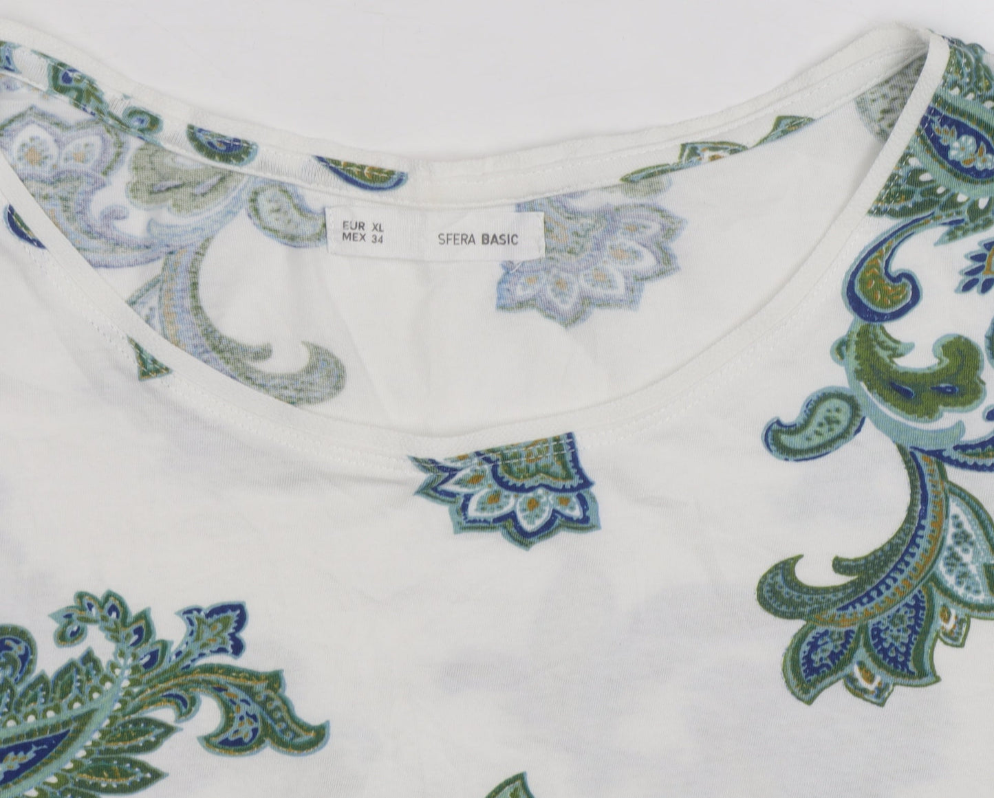 Sfera Women White Floral Paisley Cotton T-Shirt Size L