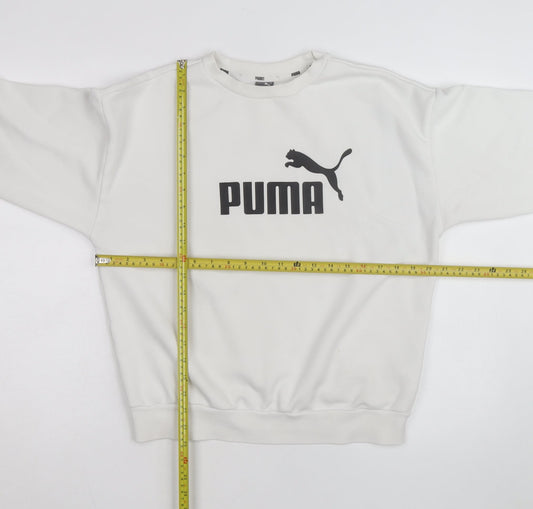 Puma Men's White Crew Neck Logo Sweatshirt M Regular Fit
