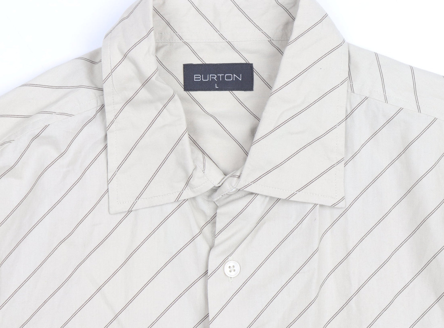 Burton Men's Beige Striped Long Sleeve Cotton Button-Up Shirt Size L