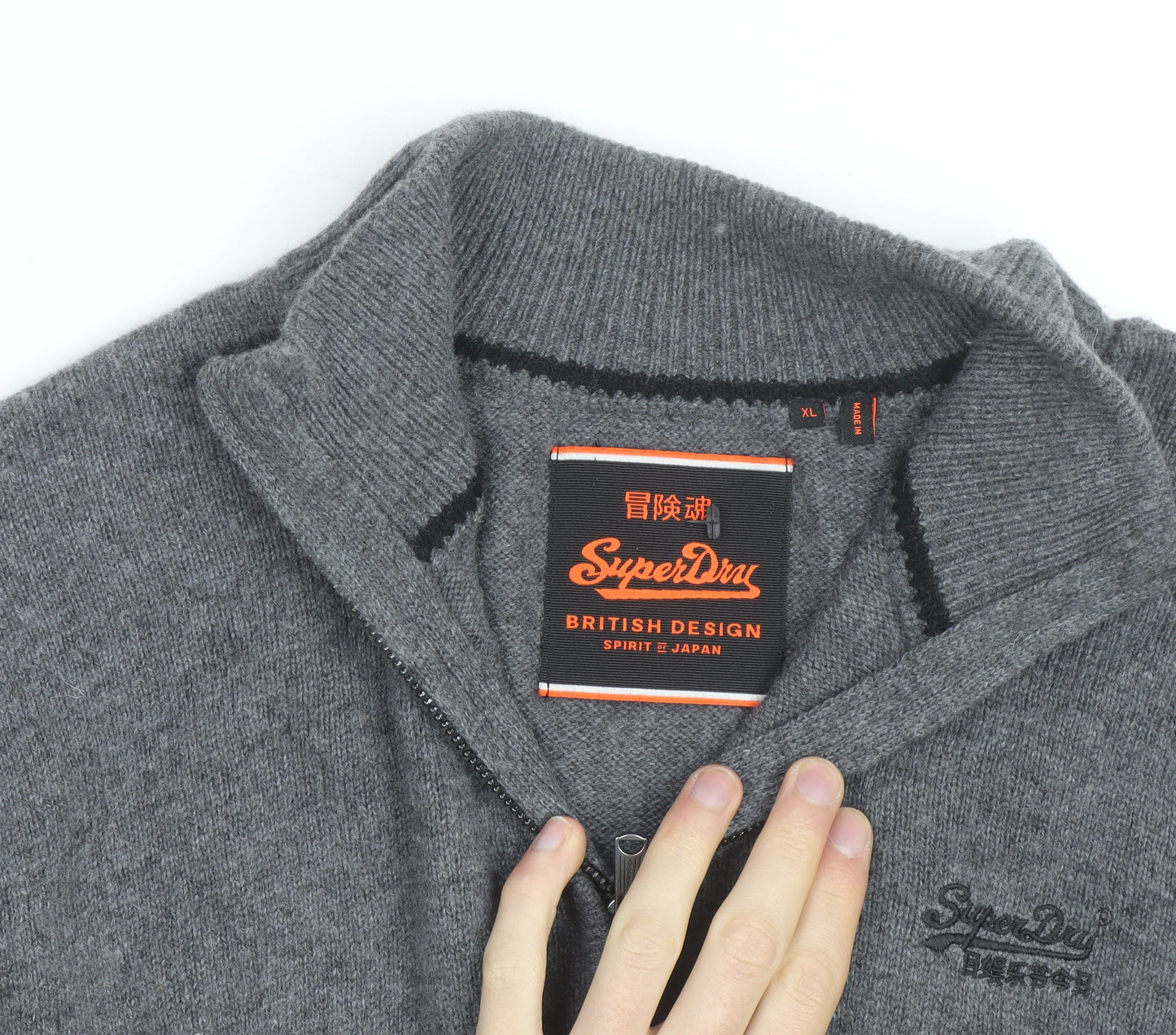 Superdry Men's Grey XL 1/4 Zip High Neck Jumper