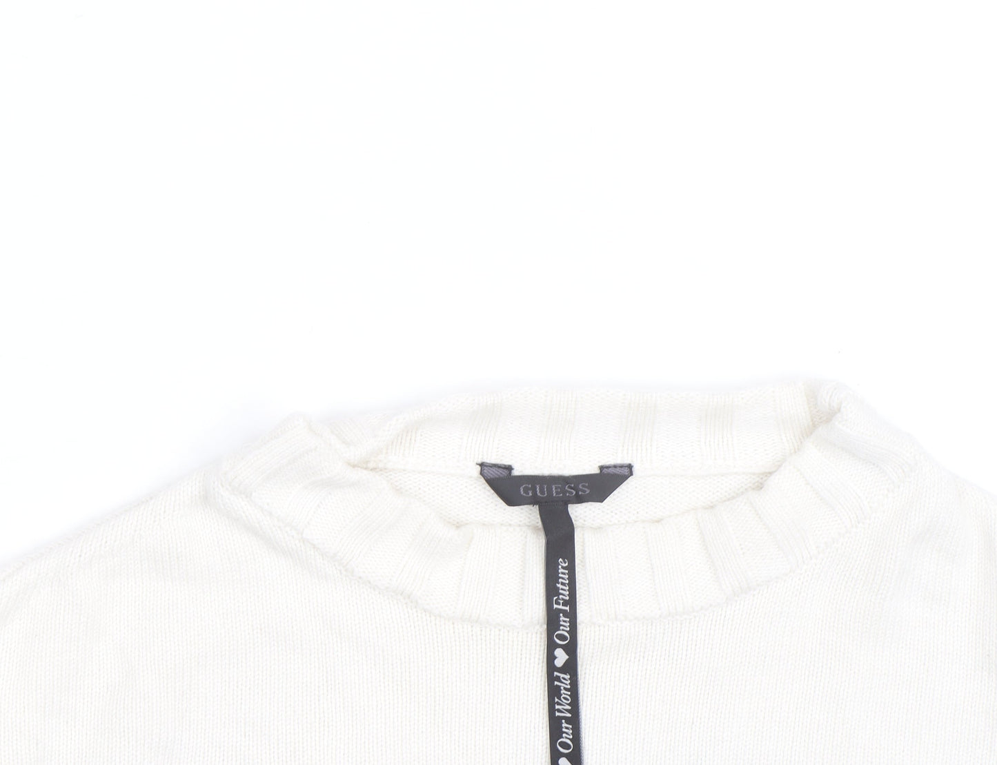 Guess Womens White Black Striped Crew Neck Cotton Jumper XS