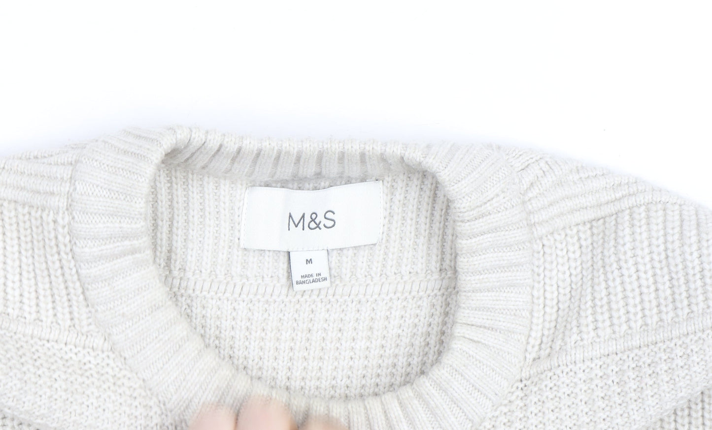 Marks and Spencer Men's Ivory Knit Cotton Blend Crew Neck Jumper M