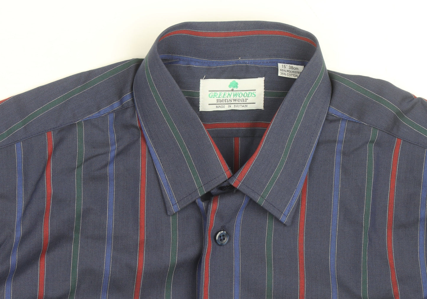 Greenwoods Mens Blue Striped Long Sleeve Button-Up Shirt Size 15 Regular Fit