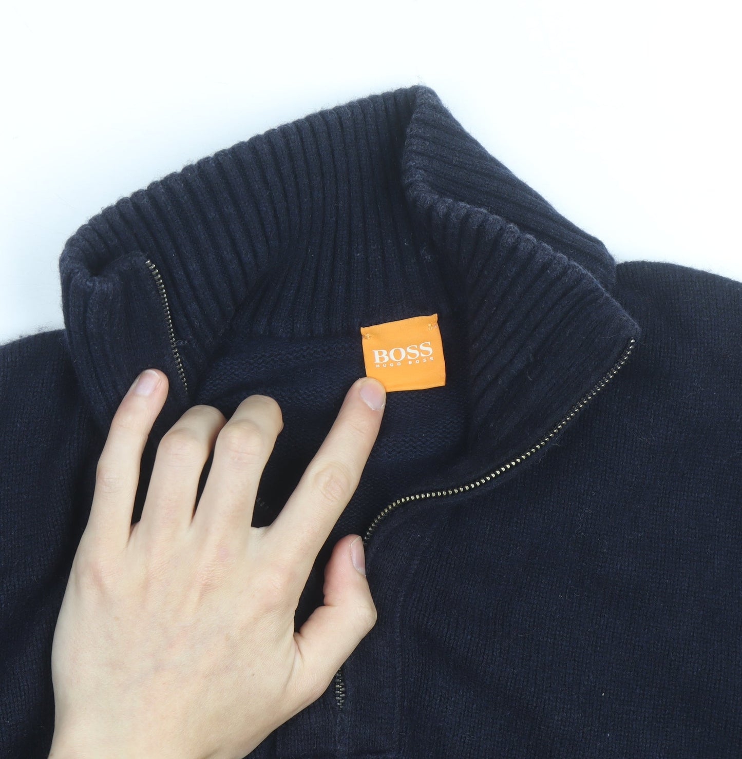 BOSS Hugo Boss Mens Blue Wool Blend Half Zip Jumper Size M