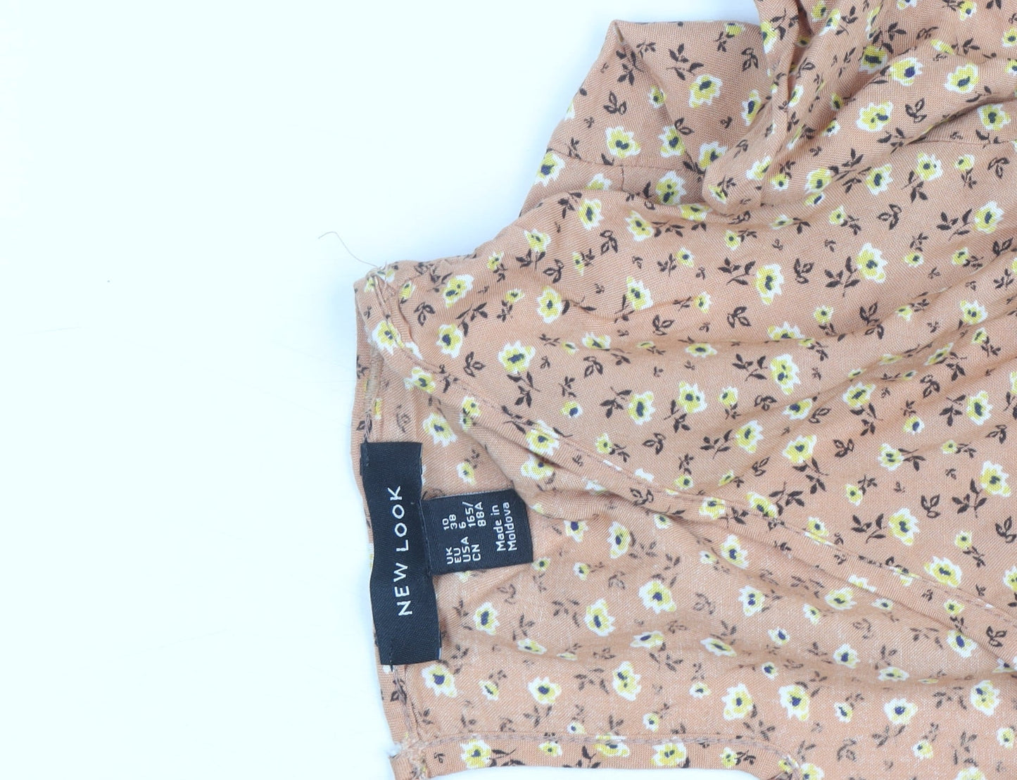 New Look Women’s Beige Floral Knee Length Smocked Dress Size 10