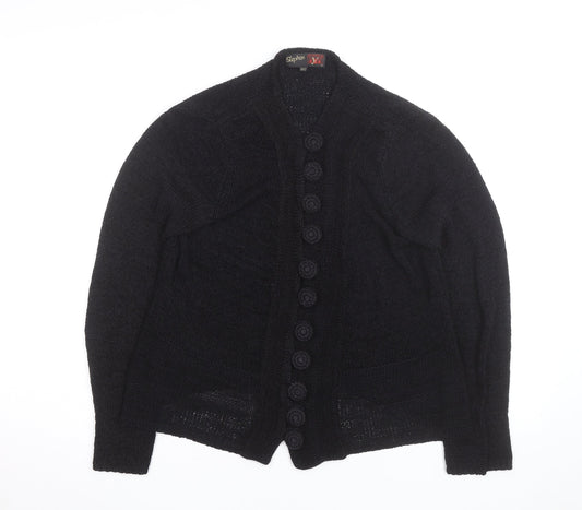 Stephen Men's Black Wool Chunky-Knit Cardigan L