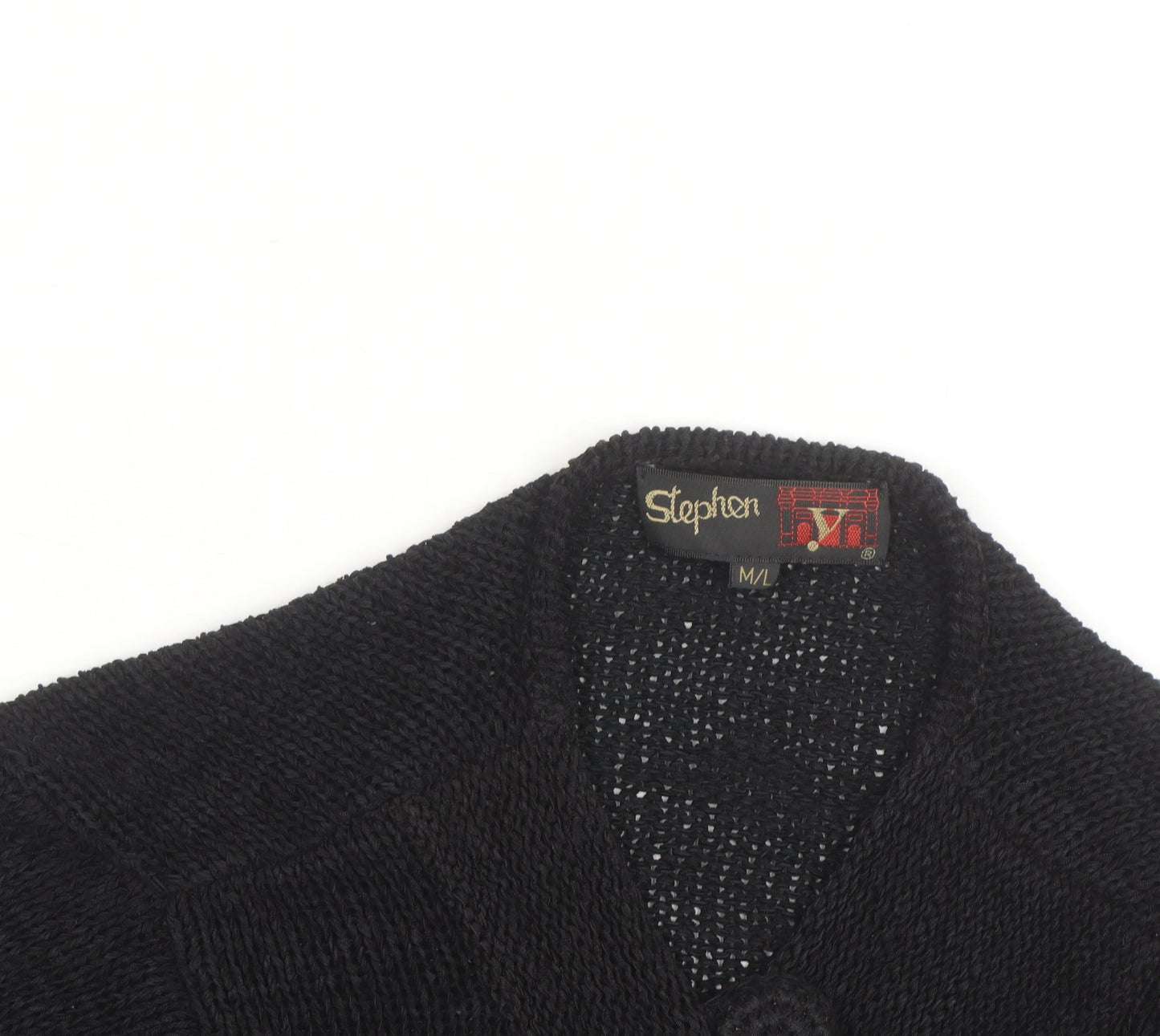Stephen Men's Black Wool Chunky-Knit Cardigan L