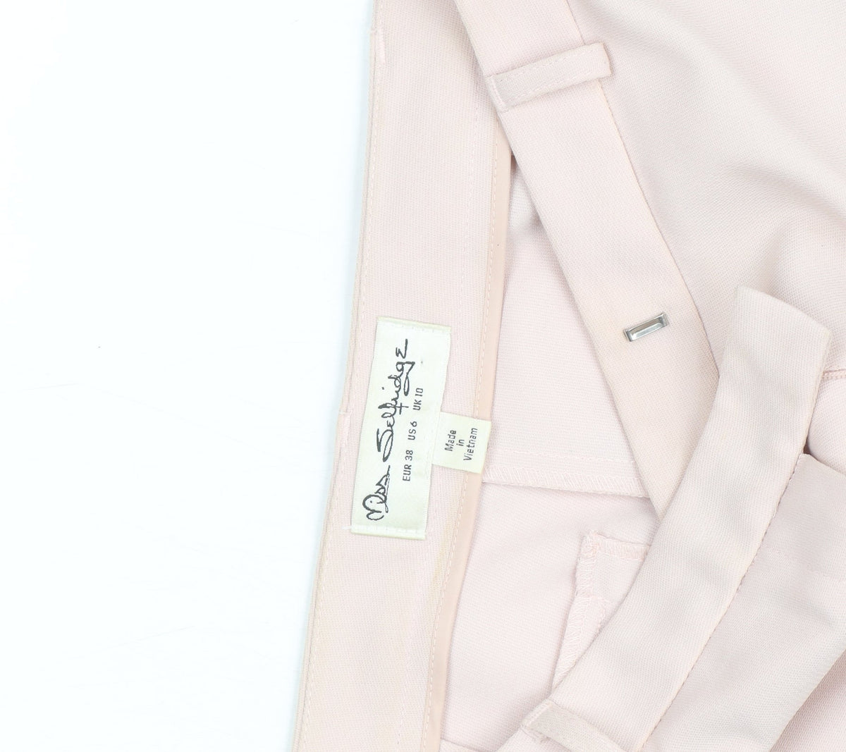 Additional view of Miss Selfridge women’s pink slim cropped trousers, size UK 10