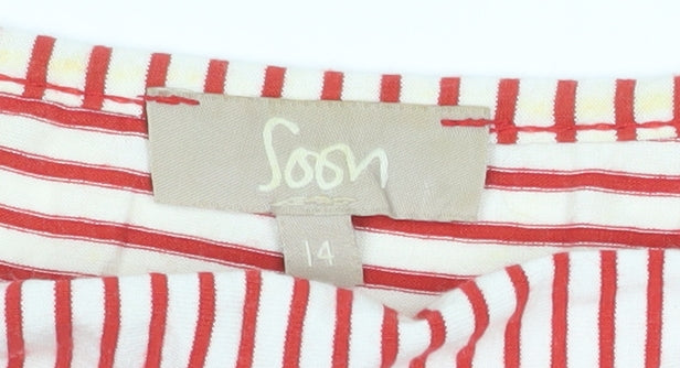 Soon Women's Red Striped Jersey Button Blouse Size 14