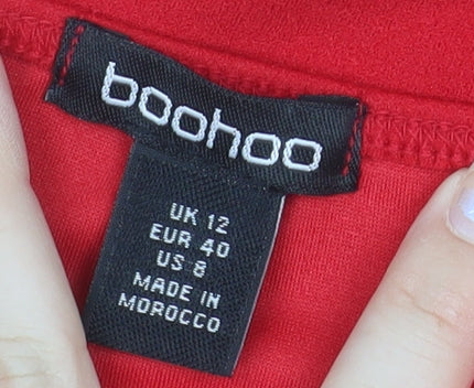 Boohoo Women Red Bodycon V-Neck Stretch Party Dress Size 12