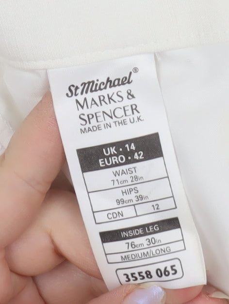Marks and Spencer Women’s White Linen Blend Straight Leg Trousers Size 14