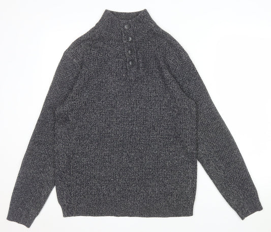 Next Men's Grey Waffle-Knit Henley Jumper Size M