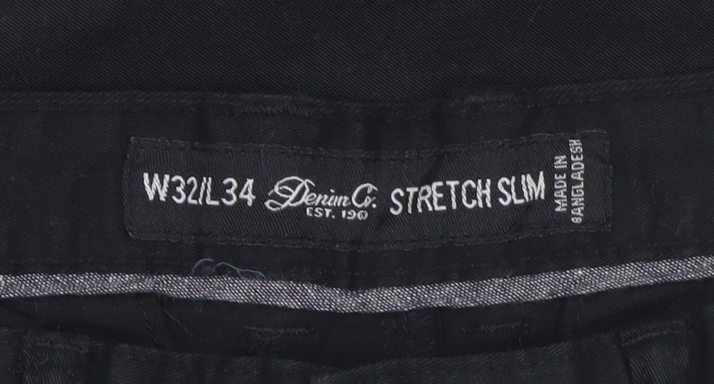 Denim Co. Men's Black Slim Fit Stretch Chino Trousers W32 L34