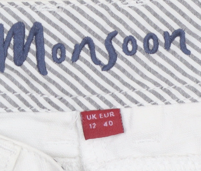 Monsoon Women Ivory Cropped Chino Trousers Size 12 Cotton Blend