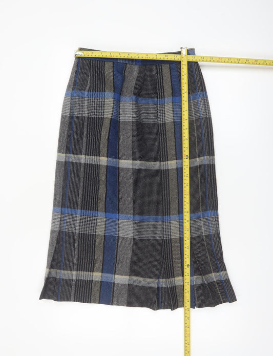 Box-Cars Womens Grey Plaid Wool Blend Pleated Midi Skirt Size 10