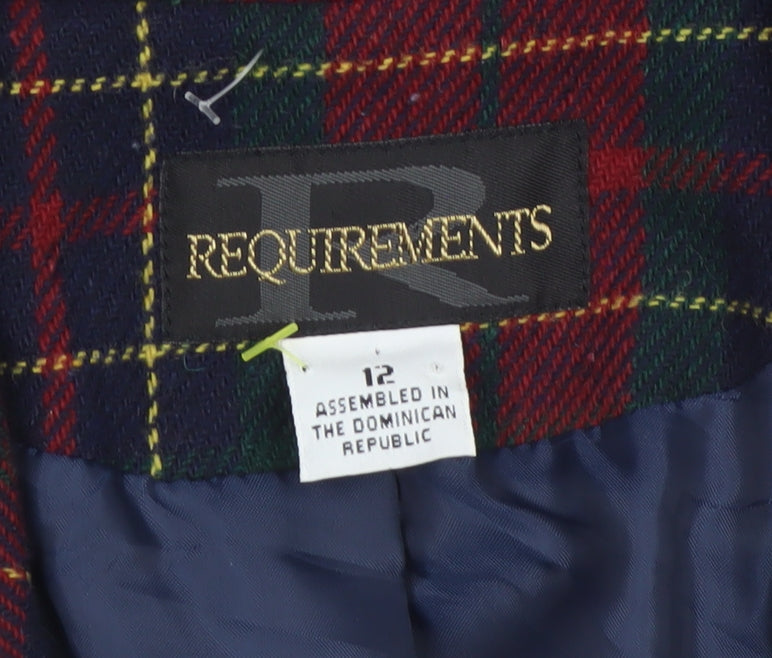 Requirements Women's Red Tartan Wool Blend Single-Breasted Blazer Size 12