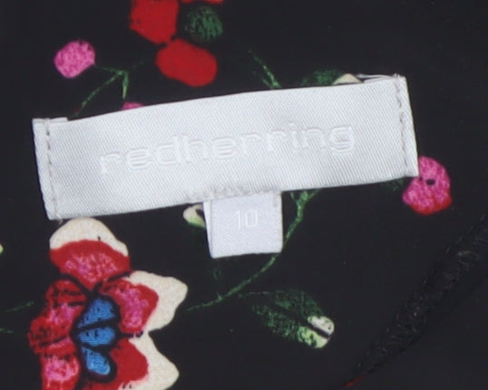 Additional view of Red Herring women’s black floral shift dress, size UK 10, 3/4 sleeve
