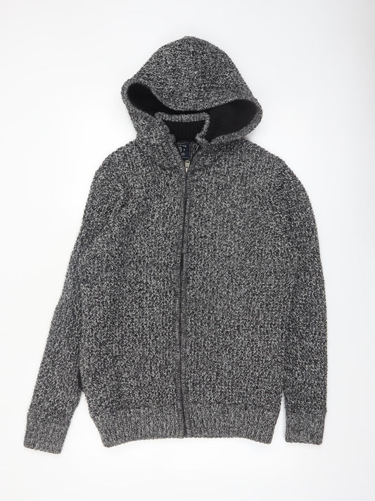 Kensington Eastside Men's Grey Chunky-Knit Full Zip Hooded Jumper L